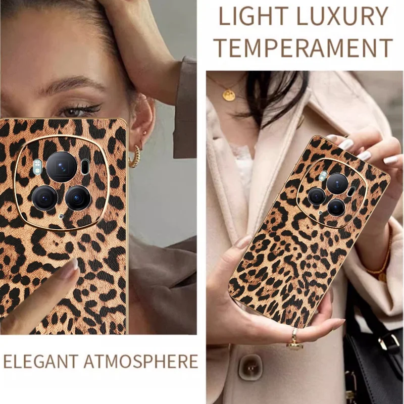For Honor Magic6 Pro 5G Case Leopard Print PU Leather Coated PC + TPU Electroplating Phone Cover