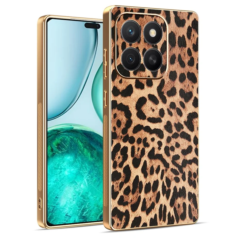 Étui For Honor X8c 4G Imprimé Léopard en Cuir PU Recouvert de PC + TPU avec Placage Électrolytique pour Téléphone