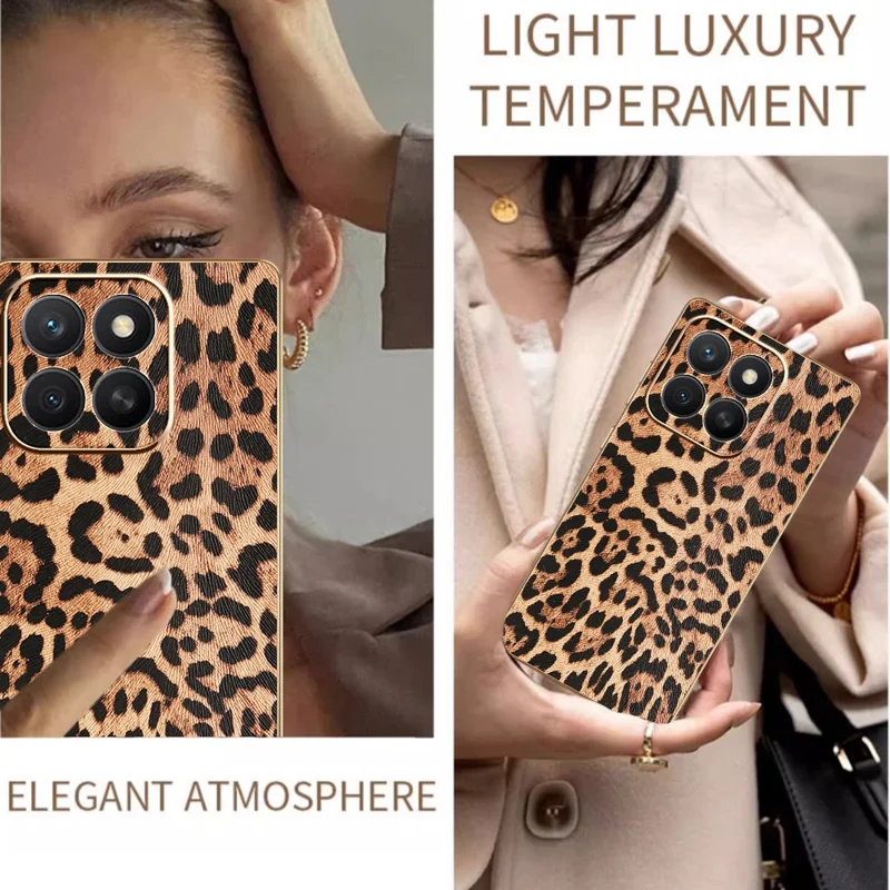 Étui For Honor X8c 4G Imprimé Léopard en Cuir PU Recouvert de PC + TPU avec Placage Électrolytique pour Téléphone