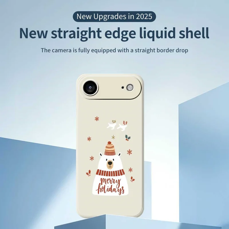 For iPhone Air Case Merry Holiday Bear Pattern Printing Straight Edge TPU Phone Back Cover - Beige