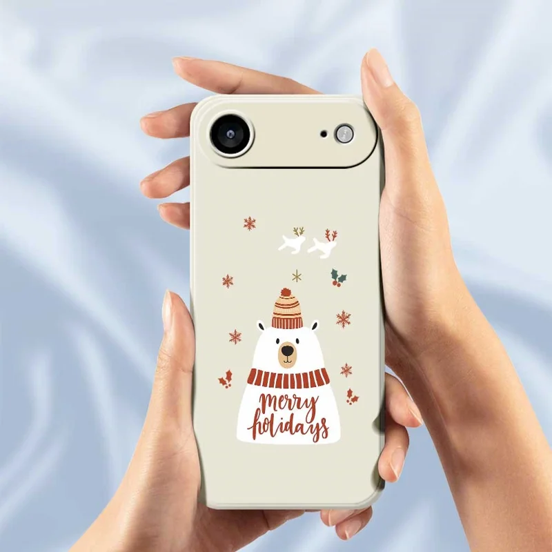 For iPhone Air Case Merry Holiday Bear Pattern Printing Straight Edge TPU Phone Back Cover - Beige