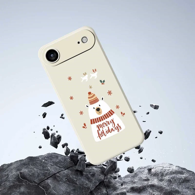 For iPhone Air Case Merry Holiday Bear Pattern Printing Straight Edge TPU Phone Back Cover - Beige