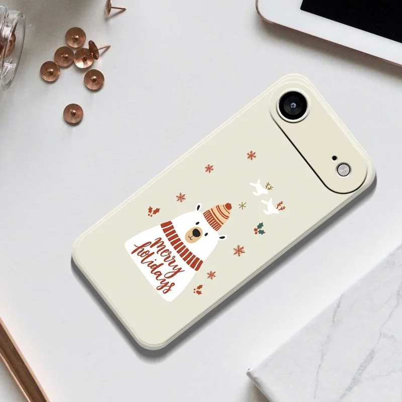 For iPhone Air Case Merry Holiday Bear Pattern Printing Straight Edge TPU Phone Back Cover - Beige
