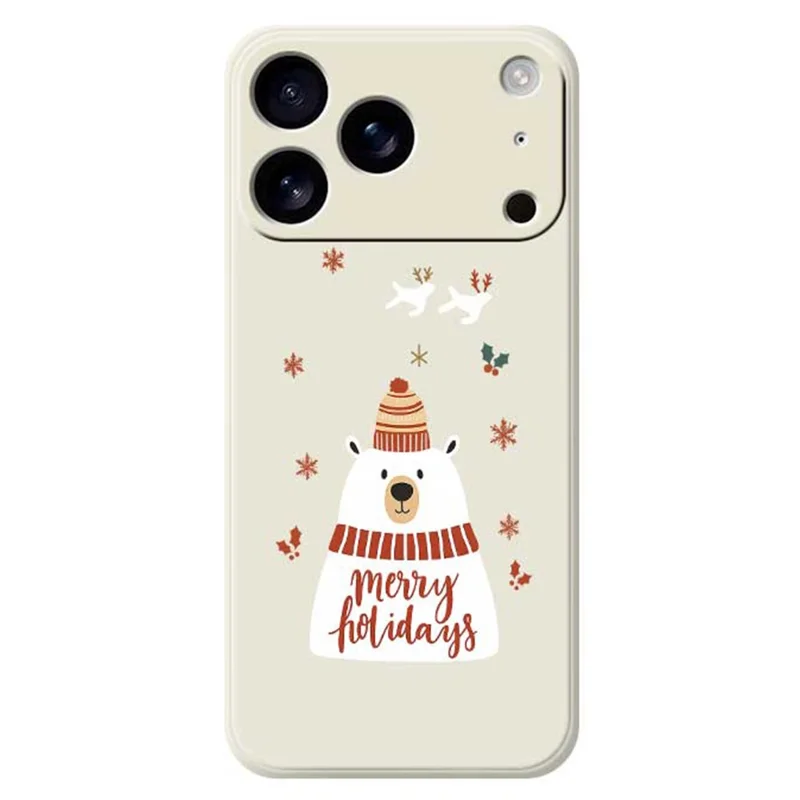For iPhone 17 Pro Case Merry Holiday Bear Pattern Printing Straight Edge TPU Phone Back Cover - Beige