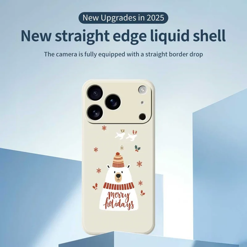 For iPhone 17 Pro Case Merry Holiday Bear Pattern Printing Straight Edge TPU Phone Back Cover - Beige