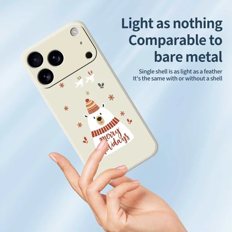 For iPhone 17 Pro Case Merry Holiday Bear Pattern Printing Straight Edge TPU Phone Back Cover - Beige