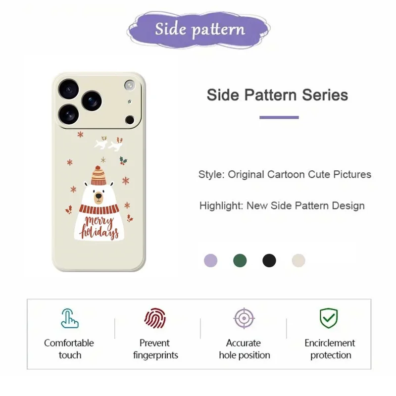 For iPhone 17 Pro Case Merry Holiday Bear Pattern Printing Straight Edge TPU Phone Back Cover - Beige