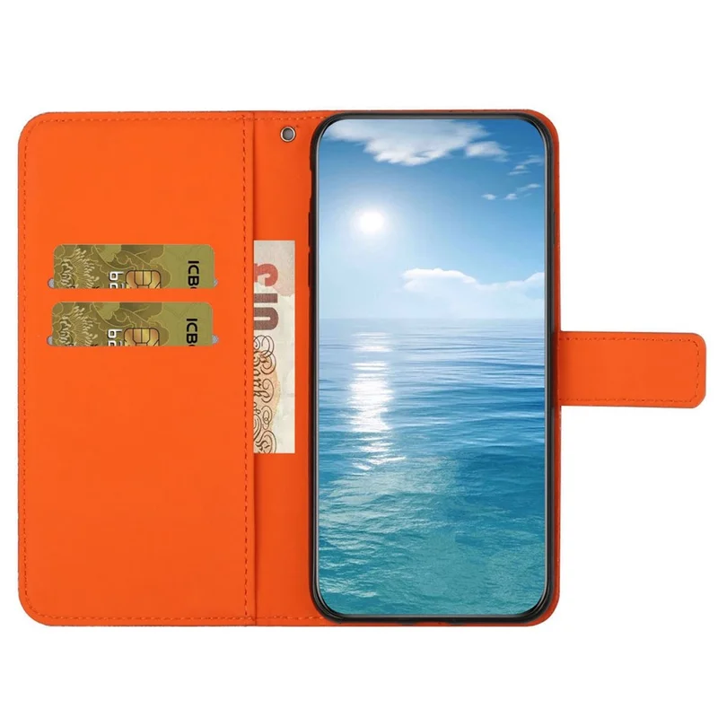 Shockproof Phone Case for Xiaomi Redmi A1 4G / A2 4G , PU Leather Ethnic Style Imprinted Flower Stand Flip Wallet Cover with Strap - Orange