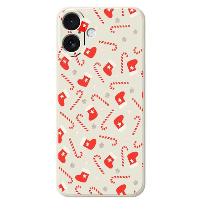 For iPhone 17 Case Red Canes and Stockings Pattern Printing Straight Edge TPU Phone Back Cover - Beige