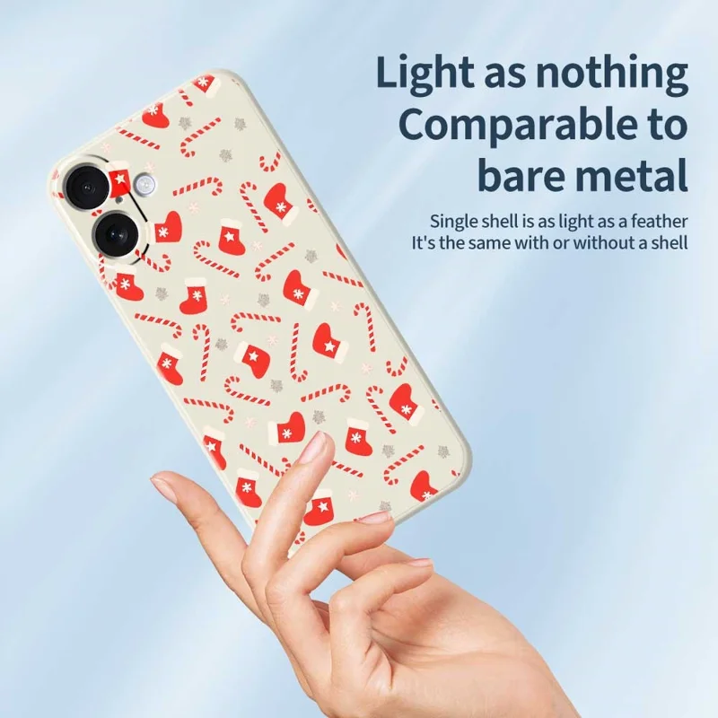 For iPhone 17 Case Red Canes and Stockings Pattern Printing Straight Edge TPU Phone Back Cover - Beige