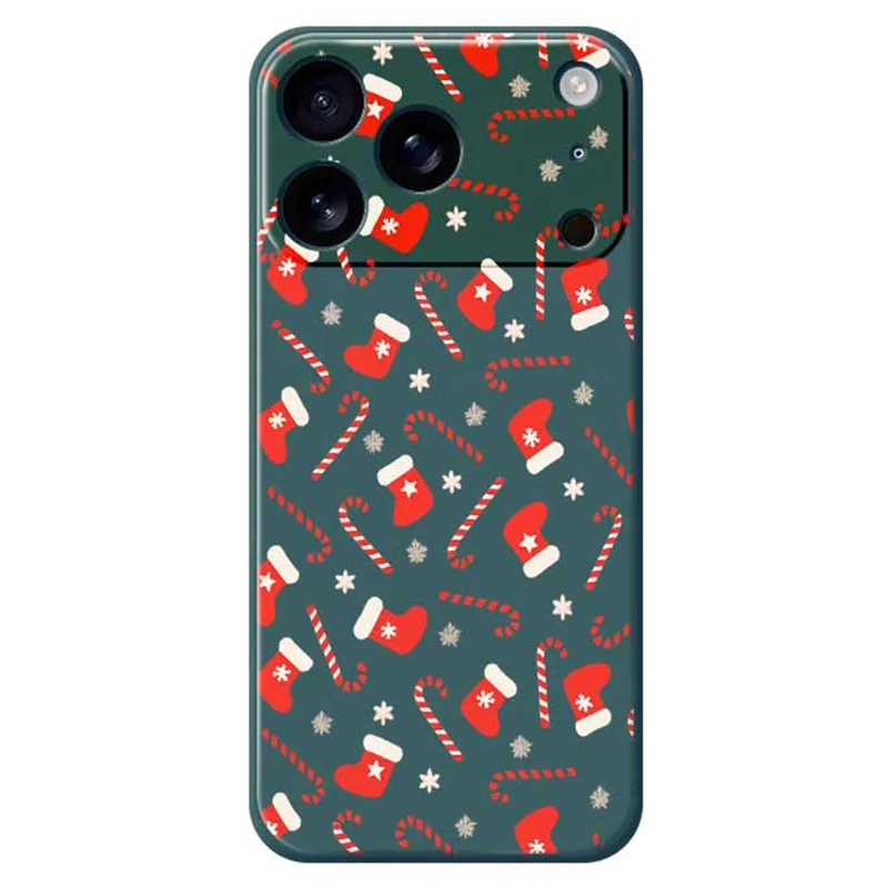 For iPhone 17 Pro Case Red Canes and Stockings Pattern Printing Straight Edge TPU Phone Back Cover - Green