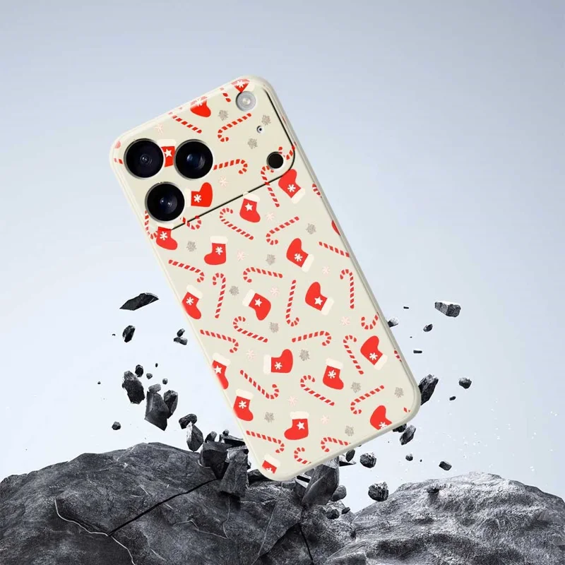 For iPhone 17 Pro Case Red Canes and Stockings Pattern Printing Straight Edge TPU Phone Back Cover - Green