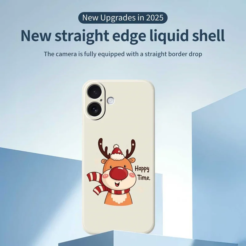 Funda para iPhone 17 Tiempo Feliz con Estampado de Ciervo, Borde Recto, Carcasa Trasera de TPU - Beige