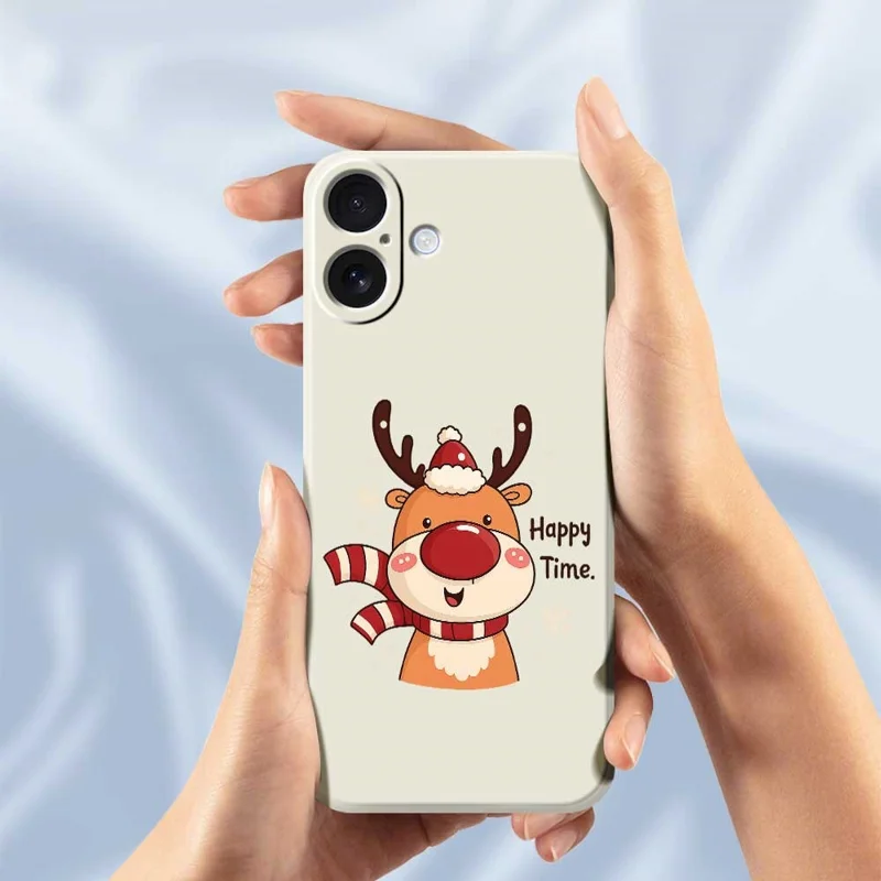 Funda para iPhone 17 Tiempo Feliz con Estampado de Ciervo, Borde Recto, Carcasa Trasera de TPU - Beige