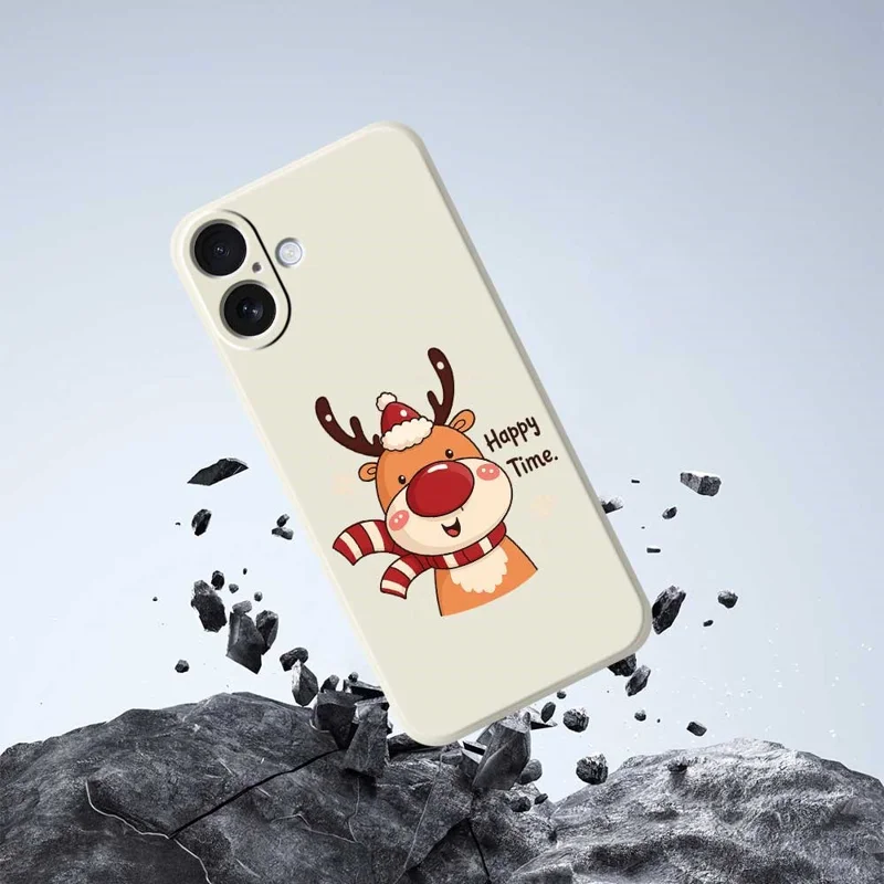 Funda para iPhone 17 Tiempo Feliz con Estampado de Ciervo, Borde Recto, Carcasa Trasera de TPU - Beige