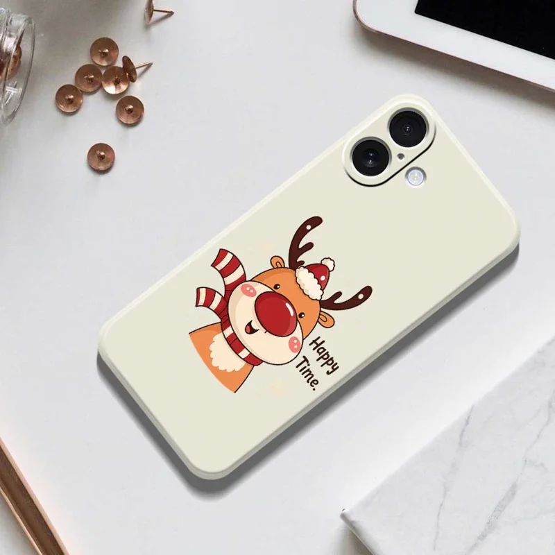 Funda para iPhone 17 Tiempo Feliz con Estampado de Ciervo, Borde Recto, Carcasa Trasera de TPU - Beige