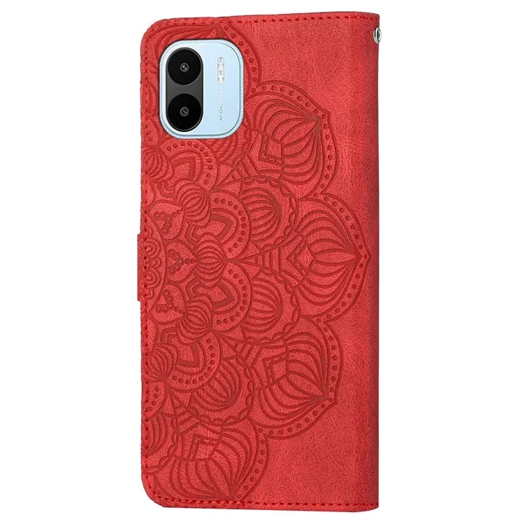 For Xiaomi Redmi A1 4G / A2 4G Protective Phone Cover Imprinted Mandala Flower Wallet PU Leather+Soft TPU Anti-scratch Phone Case - Red