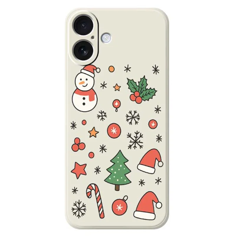 For iPhone 17 Case Snowman and Santa Hat Pattern Printing Straight Edge TPU Phone Back Cover - Beige