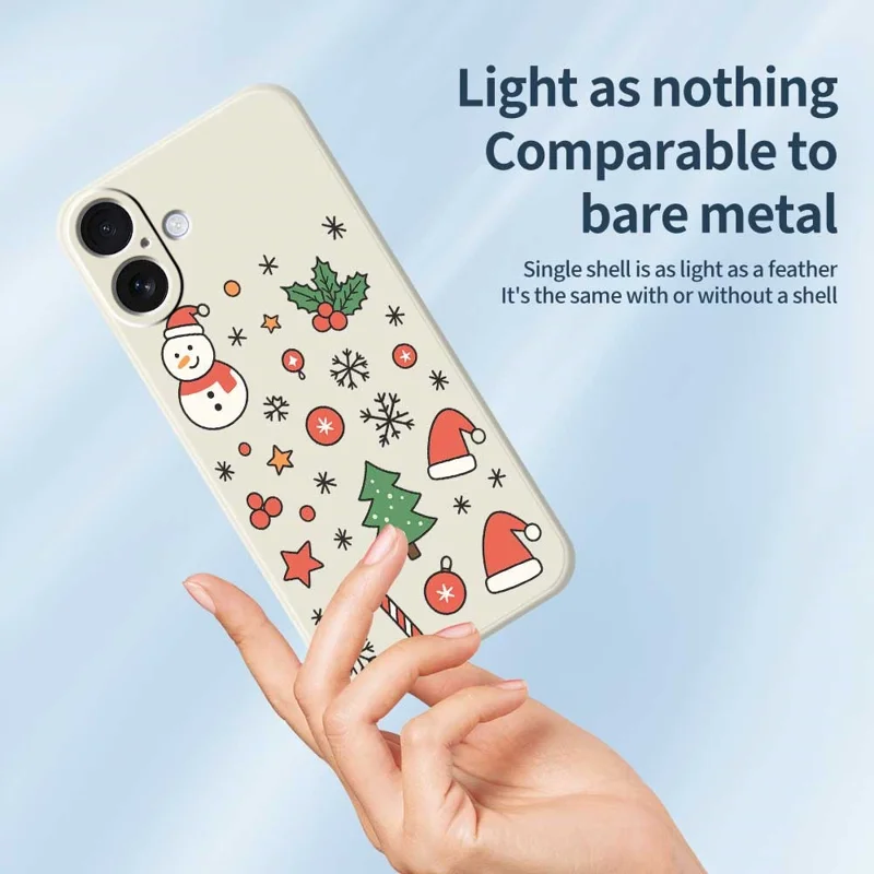 For iPhone 17 Case Snowman and Santa Hat Pattern Printing Straight Edge TPU Phone Back Cover - Beige