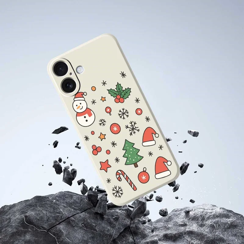 For iPhone 17 Case Snowman and Santa Hat Pattern Printing Straight Edge TPU Phone Back Cover - Beige