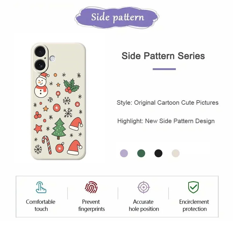 For iPhone 17 Case Snowman and Santa Hat Pattern Printing Straight Edge TPU Phone Back Cover - Beige