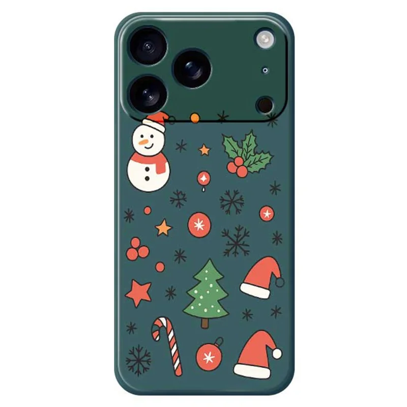 For iPhone 17 Pro Case met Sneeuwman en Sinterklaashoed Patroon Printing Rechte Rand TPU Telefoon Achterkant - Groen