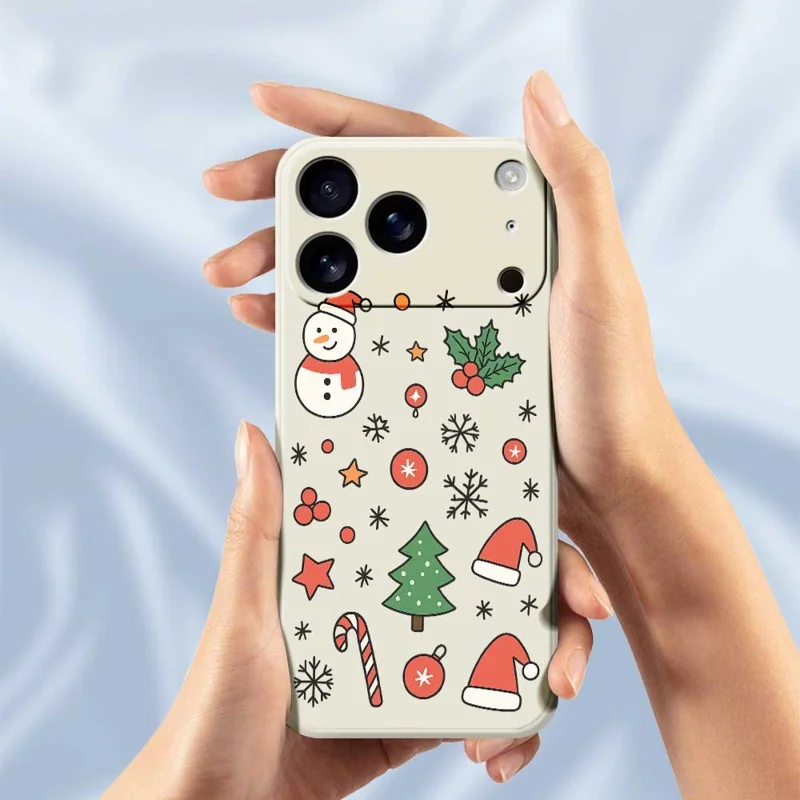 For iPhone 17 Pro Case met Sneeuwman en Sinterklaashoed Patroon Printing Rechte Rand TPU Telefoon Achterkant - Groen