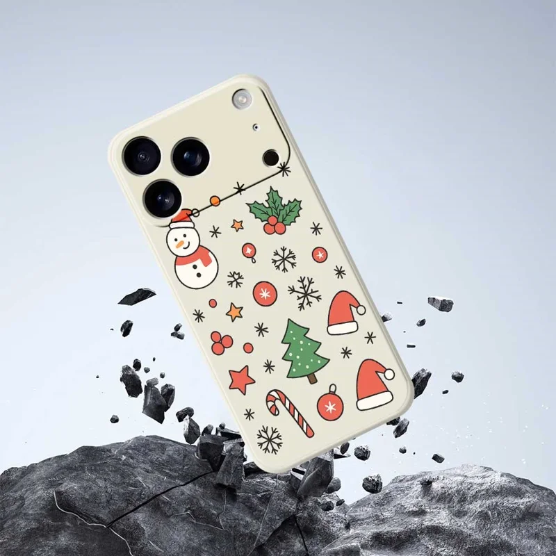 For iPhone 17 Pro Case met Sneeuwman en Sinterklaashoed Patroon Printing Rechte Rand TPU Telefoon Achterkant - Groen