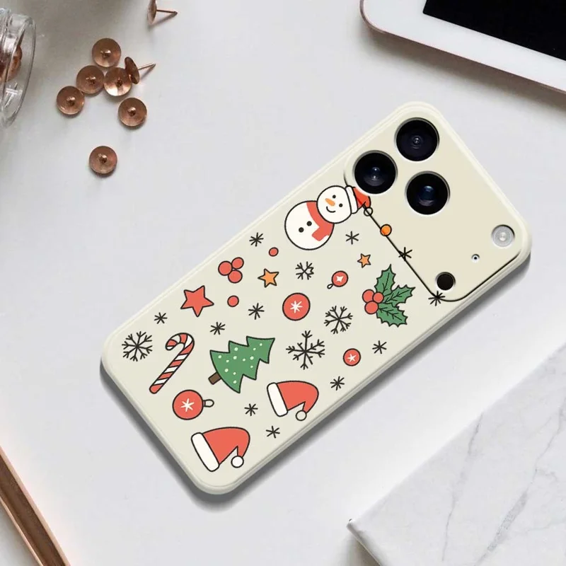 For iPhone 17 Pro Case met Sneeuwman en Sinterklaashoed Patroon Printing Rechte Rand TPU Telefoon Achterkant - Groen