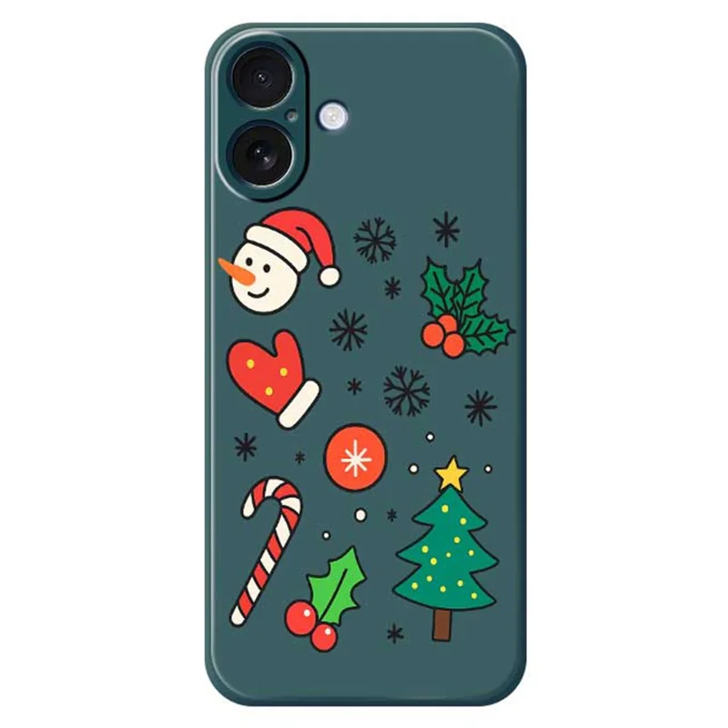 Cover per iPhone 17 con Stampa di Pupazzo di Neve e Albero di Natale, Bordo Dritto, Cover Posteriore in TPU - Verde