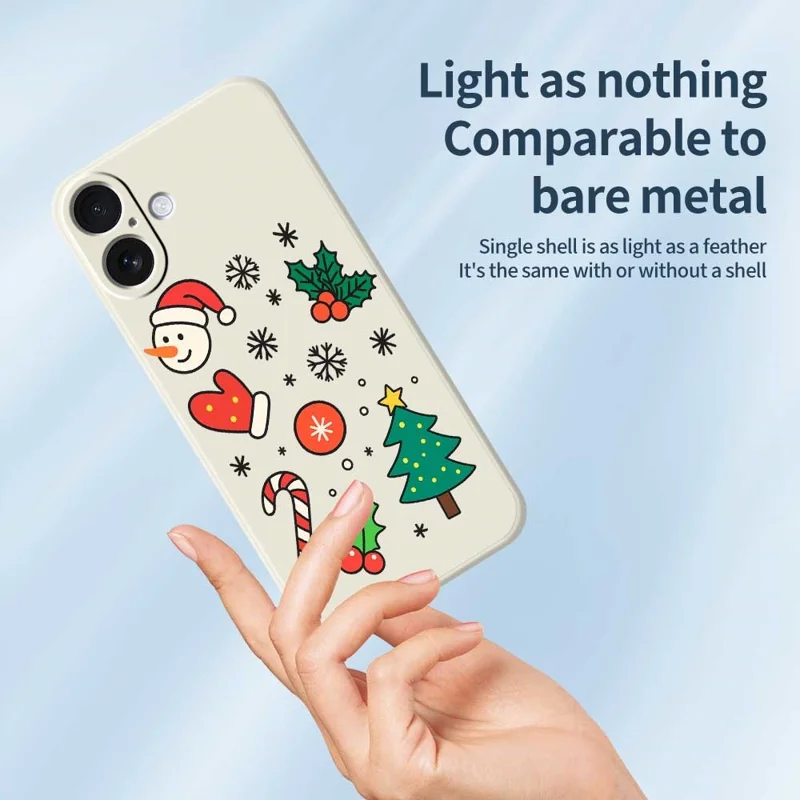 Cover per iPhone 17 con Stampa di Pupazzo di Neve e Albero di Natale, Bordo Dritto, Cover Posteriore in TPU - Verde