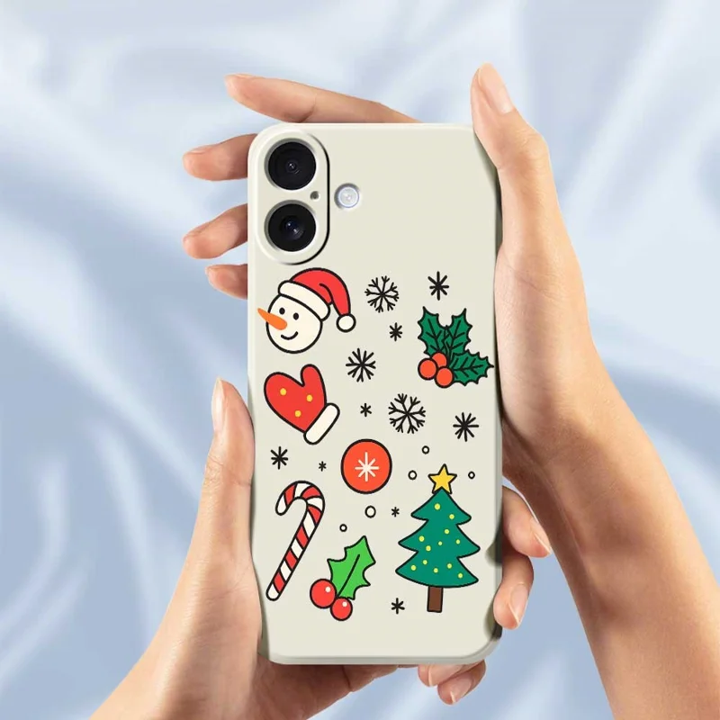 Cover per iPhone 17 con Stampa di Pupazzo di Neve e Albero di Natale, Bordo Dritto, Cover Posteriore in TPU - Verde