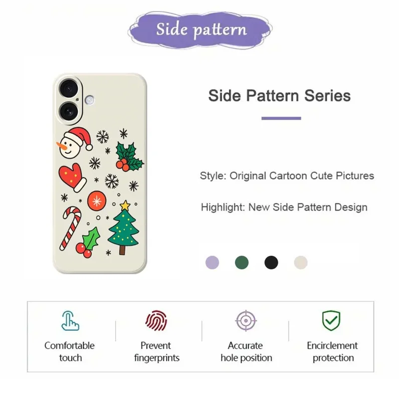 Cover per iPhone 17 con Stampa di Pupazzo di Neve e Albero di Natale, Bordo Dritto, Cover Posteriore in TPU - Verde
