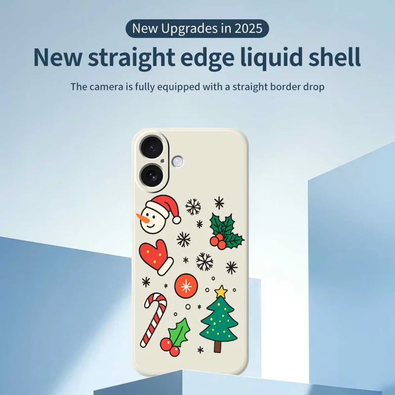 For iPhone 17 Case Christmas Snowman and Tree Pattern Printing Straight Edge TPU Phone Back Cover - Black