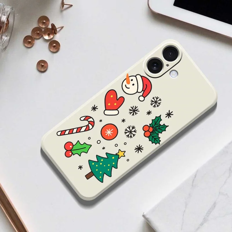 For iPhone 17 Case Christmas Snowman and Tree Pattern Printing Straight Edge TPU Phone Back Cover - Black