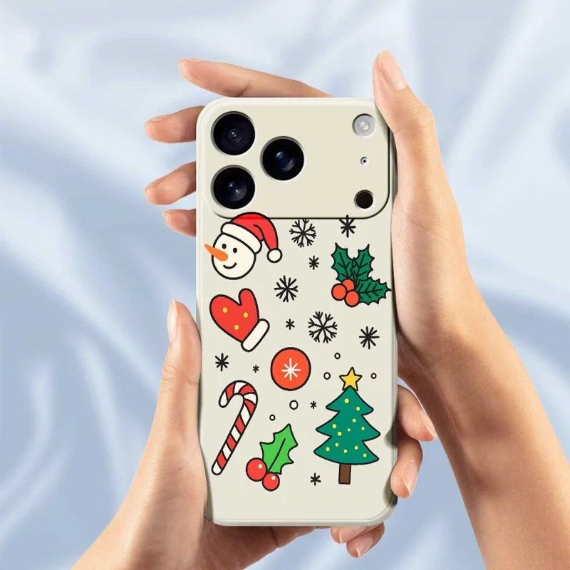 For iPhone 17 Pro Case Christmas Snowman and Tree Pattern Printing Straight Edge TPU Phone Back Cover - Green