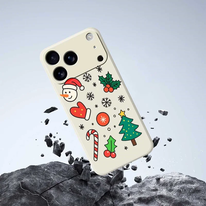 For iPhone 17 Pro Case Christmas Snowman and Tree Pattern Printing Straight Edge TPU Phone Back Cover - Green