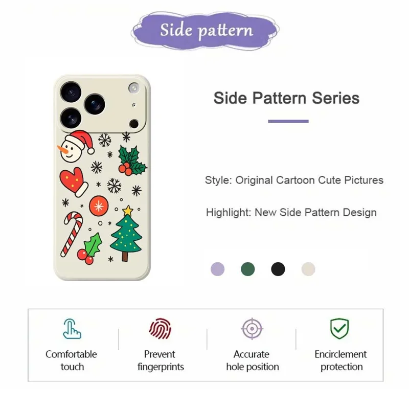 For iPhone 17 Pro Max Case Christmas Snowman and Tree Pattern Printing Straight Edge TPU Phone Back Cover - Beige