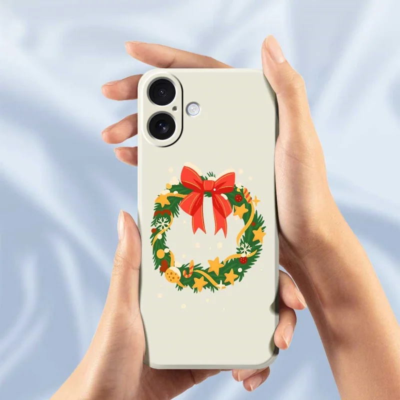 Cover per iPhone 17 con Motivo Ghirlanda e Fiocco, Stampa su Bordo Dritto, Cover Posteriore in TPU - Verde