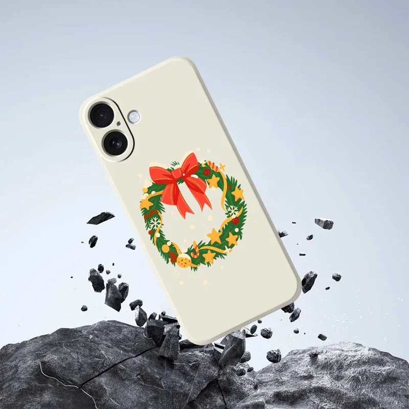 Cover per iPhone 17 con Motivo Ghirlanda e Fiocco, Stampa su Bordo Dritto, Cover Posteriore in TPU - Verde