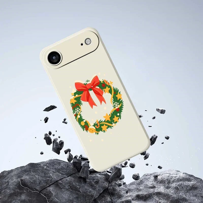 For iPhone Air Case Bow Wreath Pattern Printing Straight Edge TPU Phone Back Cover - Beige