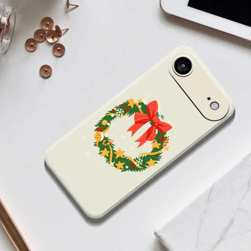 For iPhone Air Case Bow Wreath Pattern Printing Straight Edge TPU Phone Back Cover - Beige