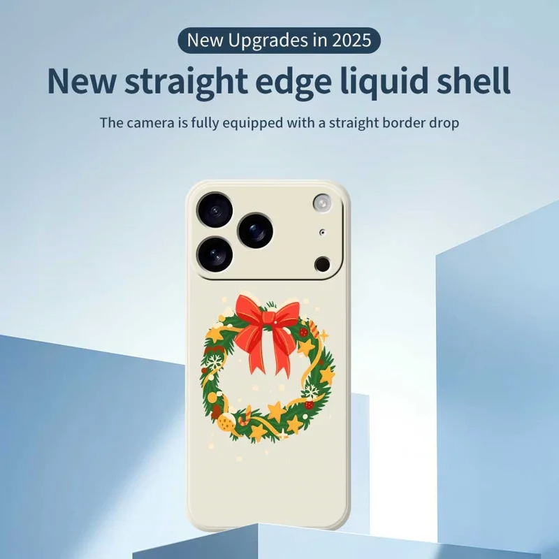 TPU-hoesje voor iPhone 17 Pro met strikkranspatroon, rechte rand en print, beige