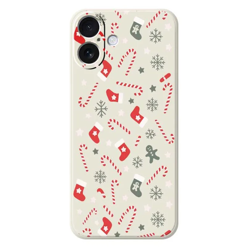 For iPhone 17 Case Red Grey Socks and Canes Pattern Printing Straight Edge TPU Phone Back Cover - Beige