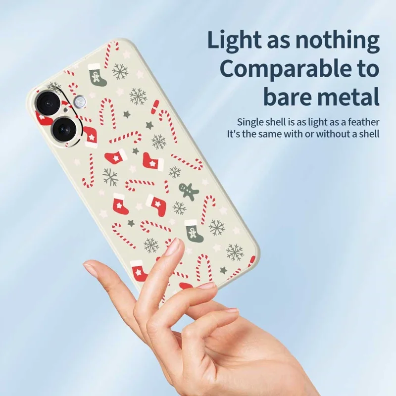 For iPhone 17 Case Red Grey Socks and Canes Pattern Printing Straight Edge TPU Phone Back Cover - Beige