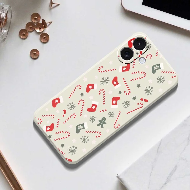 For iPhone 17 Case Red Grey Socks and Canes Pattern Printing Straight Edge TPU Phone Back Cover - Beige