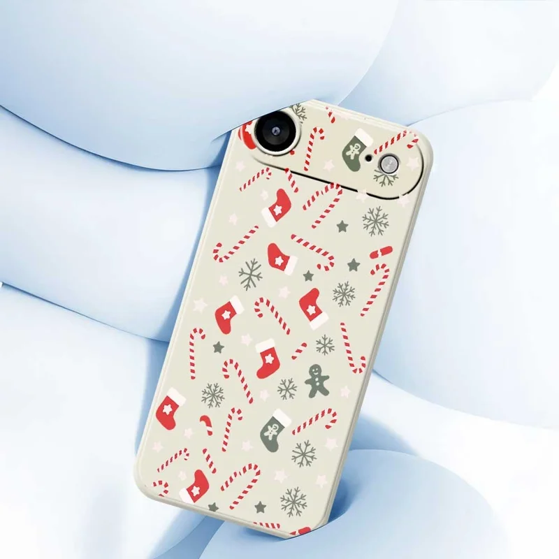 Для iPhone 17 Air Case Красный Серый Носки и трости Узор Печать Прямой край ТПУ Задняя крышка телефона - Бежевый