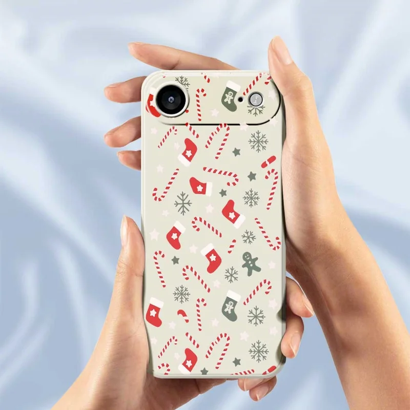 Для iPhone 17 Air Case Красный Серый Носки и трости Узор Печать Прямой край ТПУ Задняя крышка телефона - Бежевый