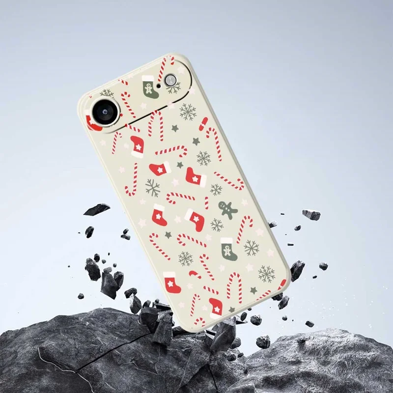 Для iPhone 17 Air Case Красный Серый Носки и трости Узор Печать Прямой край ТПУ Задняя крышка телефона - Бежевый