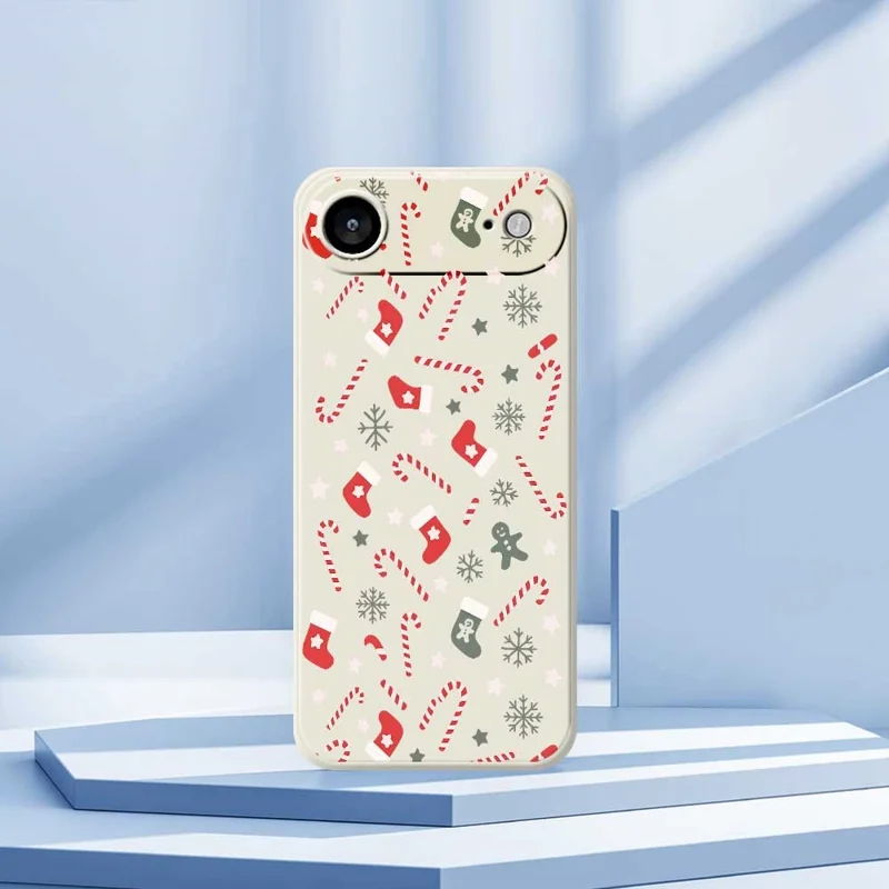 Для iPhone 17 Air Case Красный Серый Носки и трости Узор Печать Прямой край ТПУ Задняя крышка телефона - Бежевый